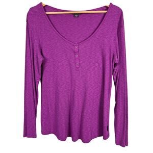 Eddie Bauer Women L Outdoor Gorpcore Y2K Loungewear Ribbed Thermal Henley Top